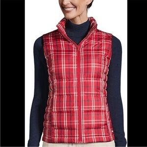 Lands’ End Red Plaid Zippered Vest Small Preppy Fishermancore Cozy Coastal
